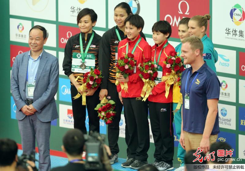 世界跳水系列赛张家齐 掌敏浩夺得女子双人10米跳