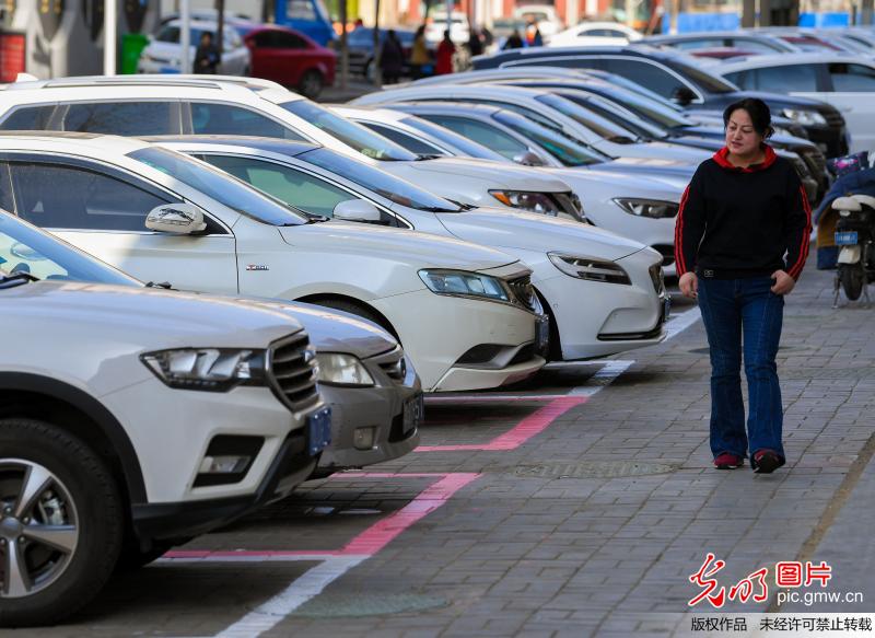 呼和浩特街头现加大号“女士停车位 粉色标线萌萌哒