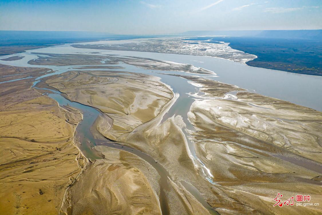 黄河滩涂现“大地指纹”尽显自然之美