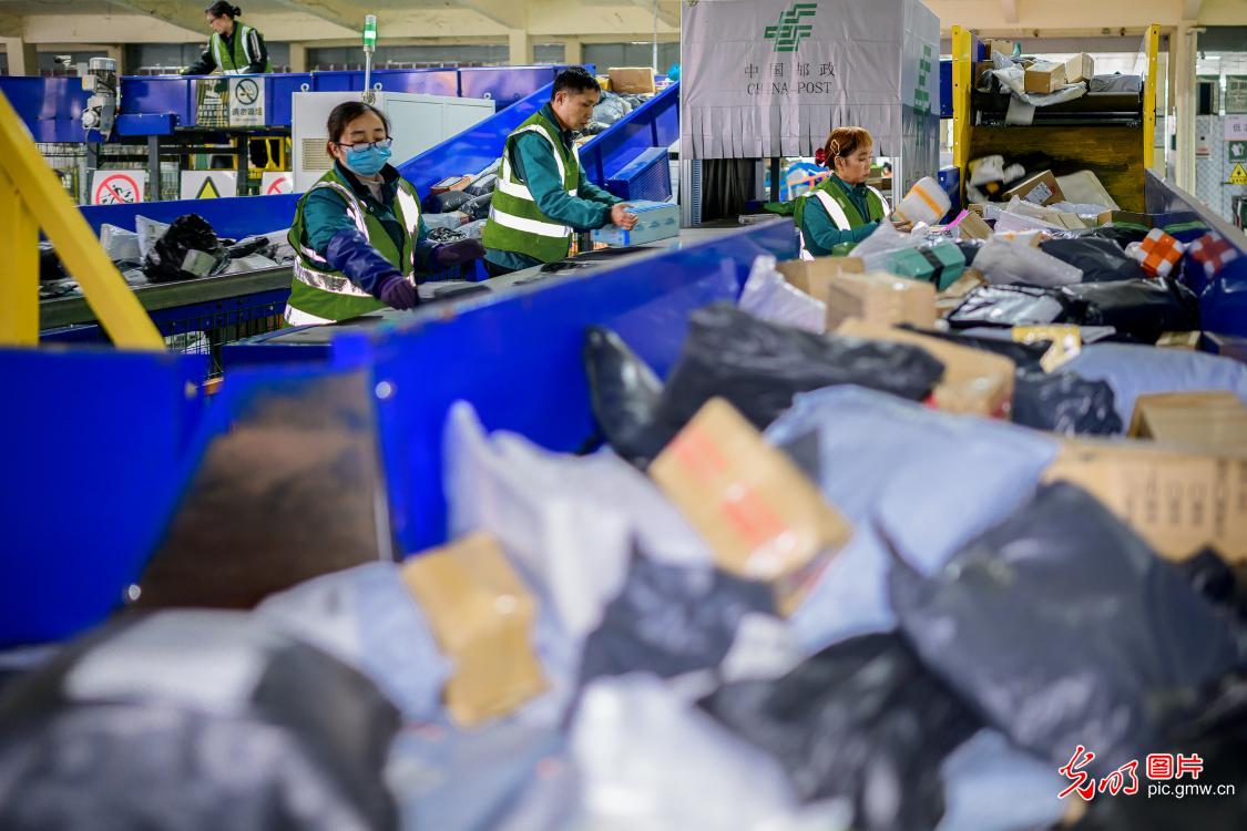 迎战“双十二” 快递分拣忙